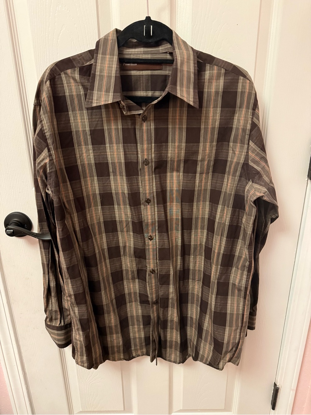 Perry Ellis Men's Brown Plaid Button-Down Shirt